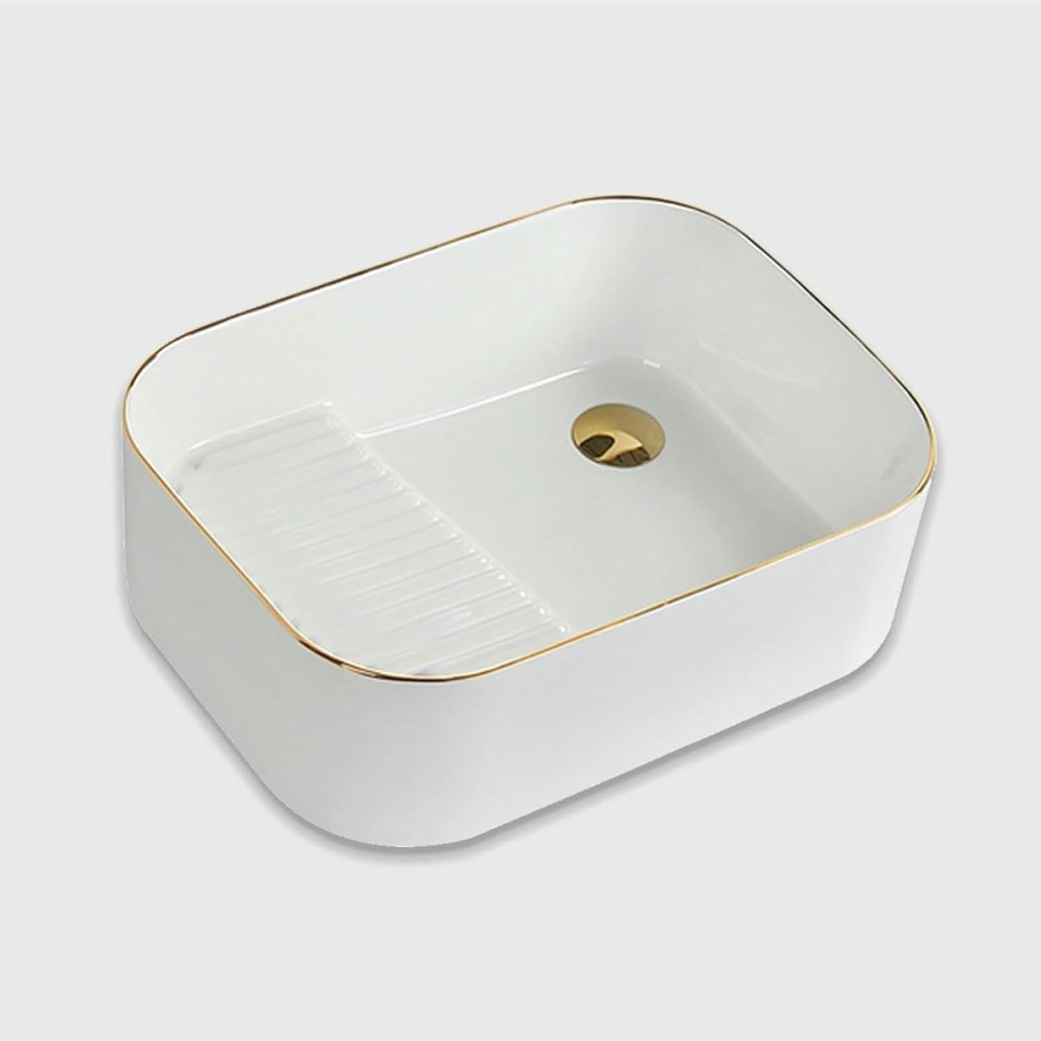 White Bathroom Ceramic Sink,Bathroom Sinks Above Counter,Laundry Sink with Washboard,with Drainer, Suitable for bathrooms, Balconies, (Size : 50 * 38)