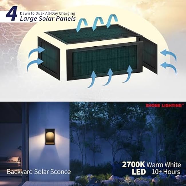 Solar Patio Wall Light, Elegant Porch Sconce LED, Tempered Glass & Stainless-Steel Lantern, Waterproof Outdoor Lamp Anti-Glare for Garage, Front Door Entry, Barn, Yard, Warm White, 2Pk