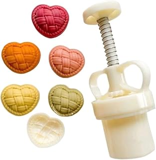 DAVBIR Mooncake Mold 50g Cute Heart Moon Cake Maker Cookie Stamps Knit Love Heart Shape Plastic Kitchen Gadgets DIY Baking Pastry Tool (heart-shaped 3), White