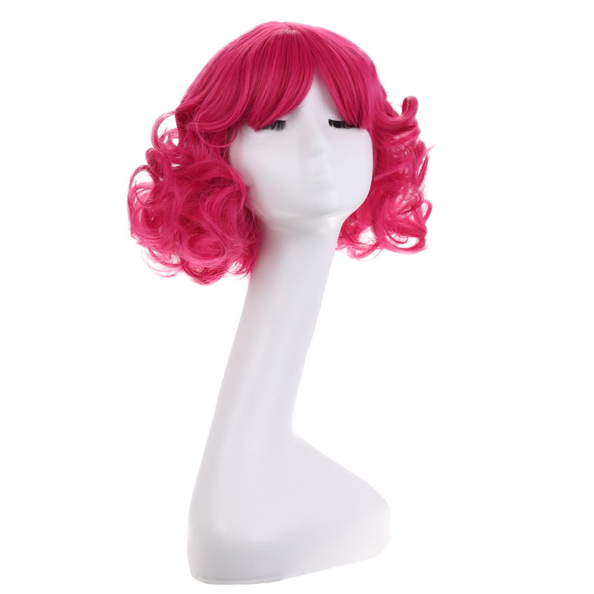 MAGQOO Hot Pink Wig Magenta Wig with Bangs Women Girls Short Curly Wavy Rose Red Wigs Synthetic Cosplay Costume Wigs - Image 2
