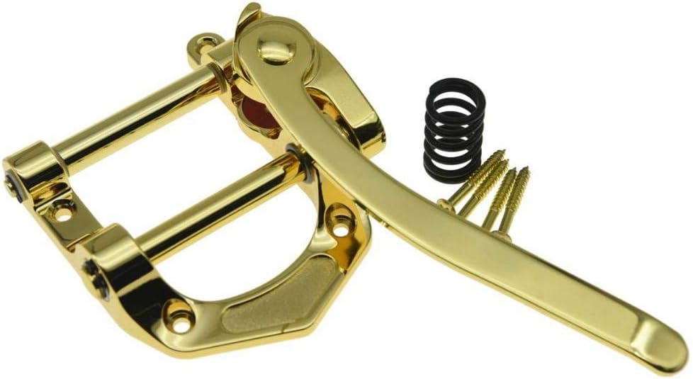 KAISH Guitar Vibrato Tailpiece Tremolo Bridge Flat Top Body Tremolo Vibrato Bridge for Electric Guitars Gold