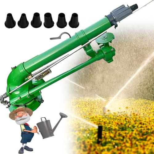 Aspersor de impacto giratorio ajustable de 360° con boquilla, rango de 28-60 m, para riego de granja y huertos