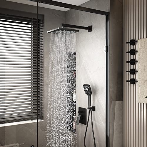 Himk Shower System,10 Inches Rain Shower Head With Handheld Shower Combo Set, Wall Mounted Rainfall Shower Head System,Shower Faucet With Valve And Trim,Matte Black #TOP1