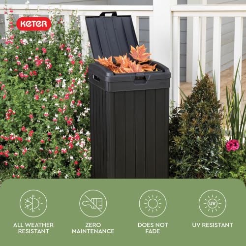 Image of Keter Baltimore Resin 38 Gallon Outdoor Kitchen Trash Can with Lid and Drip Tray for Easy Cleaning-Perfect for Patio Dining, Black