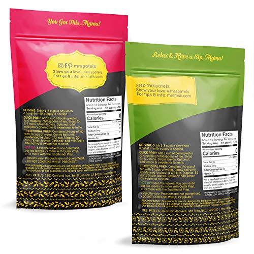 Mrs. Patel's Lactation Tea, Variety Pack With Herbal Blend & Chai Spice, For Breastfeeding And Pumping Moms, Drink Iced Or Hot, Loose Leaf, Caffeine Free, Gf, Dairy Free, Fenugreek Free (2 Pouches) #TOP1