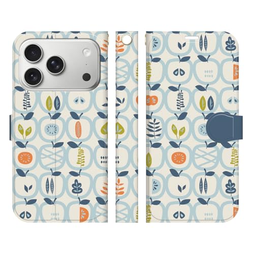 Ruuu iPhone 17 Pro Max 対応 手帳型 スマートフォン iPhoneケース カバー りんご柄 レトロ 林檎 北欧テイスト 北欧柄 模様 フルーツ パターン 果物 くだもの 食べ物 ナチュラルデザイン 大人可愛い かわいい おしゃれ 可愛い レディース 女子 マグネット付き 財布型 携帯カバー アイフォン17promax 17プロマックス アイホン おもしろ アイフォンケース