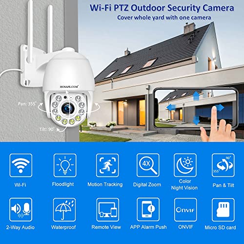 Hosafe.com Cameras For Home Security Outdoor Wifi, Plug-In 24/7 Video Surveillance System, Spotlight Color Night Vision, Human Motion Detection, Ptz Auto Tracking, Two Way Talk, Waterproof #TOP1