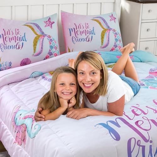Image of Cokouchyi Twin Size Comforter Set for Girls, 5-Piece Bed in a Bag, 3D Colorful Mermaid Bedding Comforter Sheet Set, Ultra Soft and Fluffy, Mermaid