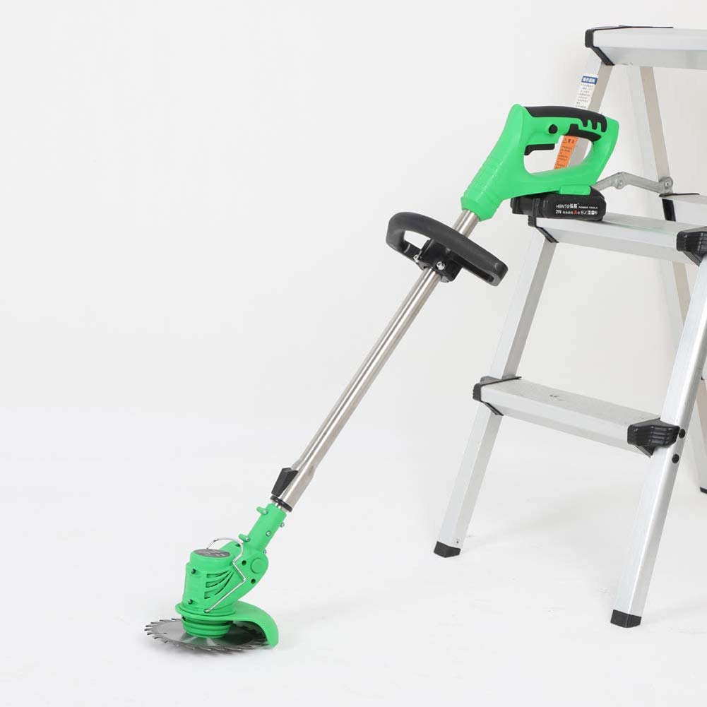 WRISCG Cortacésped Inalámbrico 12V/21V Jardín Cortacéspedes Herramientas eléctricas para Exteriores Lncluir Batería+Cargador+Cuchilla Redonda+Hoja de Metal+Cuchilla de plástico,21v