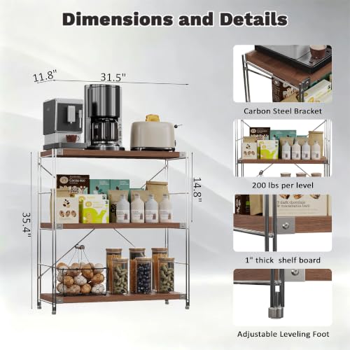 Image of 3-Tier Industrial Bookshelf, Wood and Metal Shelf Unit, Storage Bookcase