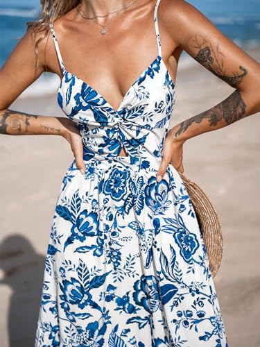 Image of CUPSHE Women's Maxi Dress Floral Print Twisted V Neck Sleeveless Long Dress Summer Casual Dress