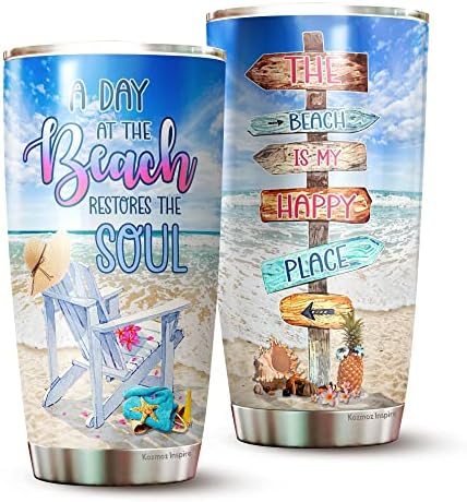 YANBI A Day At The Beach Restore The Soul Tumbler - Beach Gifts For Women -Beach Insulated Tumbler - Beach Tumbler For Women, Girls - Birthday Gifts For Girls, Women, 20 Oz