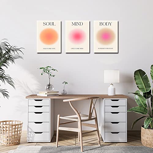 Positive Aura Posters for Room Aesthetic 3 Piece Colorful Aura Grainy Gradient Canvas Wall Art Spiritual Soul Body Mind Quote Print Painting Danish Pastel Home Wall Decor for Bedroom 12x16in Unframed - Thumbnail 3