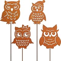 JYUECIAN Eulen Deko Gartenstecker Herbst Rost Deko Herbstdeko 4er Edelrost Metall Eule Uhu Kauz Roststecker Gartendeko für Draußen