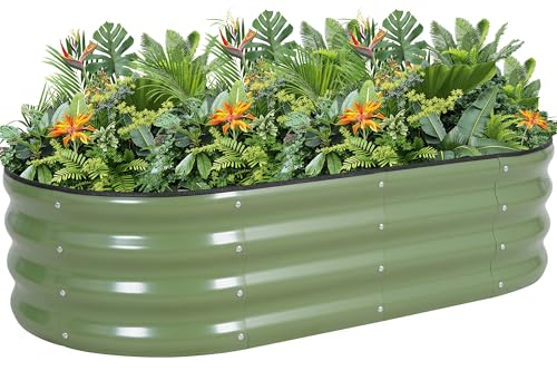 G GOOD GAIN Galvanized Metal Raised Garden Bed Kit - 4x2x1FT Outdoor Planter Box with Safety Edging and Gloves for Vegetables, Fruits, Flowers(Oliver Green, 1PC)