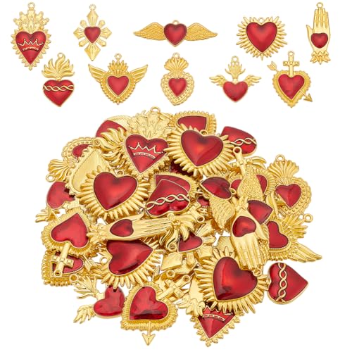 Breloques cœur en vrac or et rouge pour création bijoux Saint-Valentin