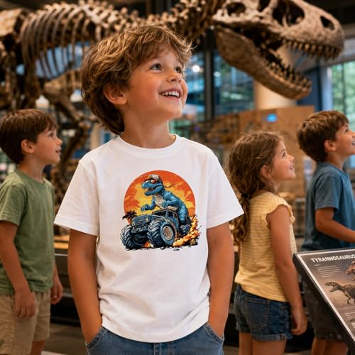Image of Dinosaur Shirt for Kids Boys Girls Funny Toddler Dino Short Sleeve Graphic Cotton Tee Top 2-7T