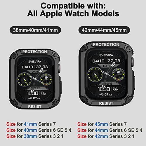 [2 Pack] Svisvipa Band With Bumper Case Compatible For Apple Watch 45Mm 44Mm 42Mm Iwatch Series 8 7 6 5 Se 4 3 2 1 Se Strap, Men Sport Rugged Shockproof Military Protective Replacement Wristband, 2 Pack (Black，Army Green） #TOP6