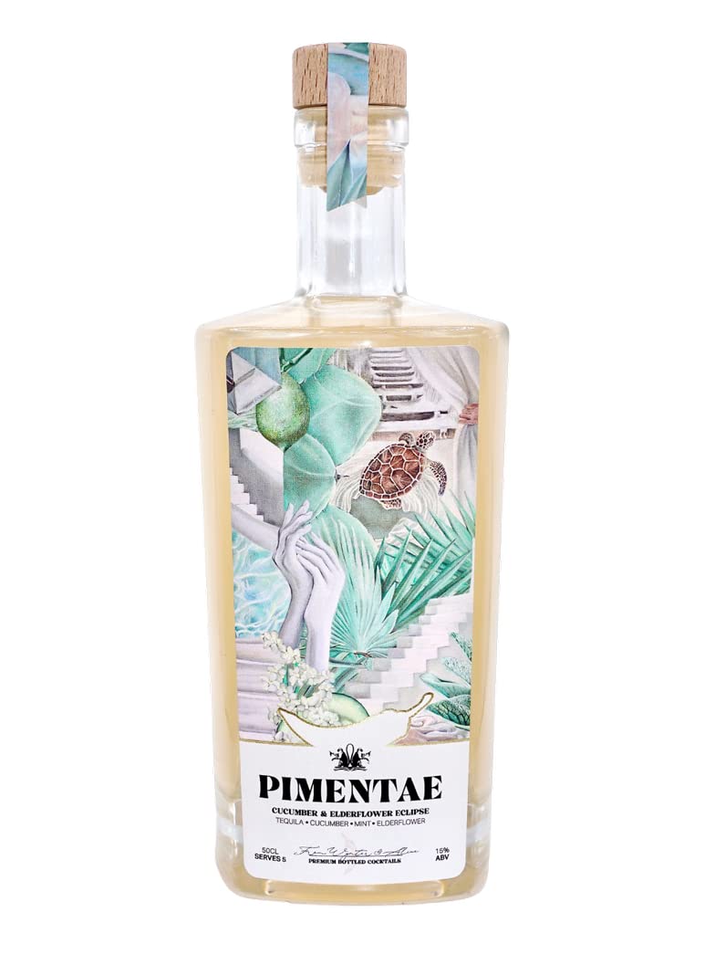 Pimentae Cucumber & Elderflower Margarita Cocktail - 50cl, ABV 15% | Premium Pre-Mixed & Ready-to-Drink Blanco Tequila Margarita | Bar Quality, Easy Serve, Just Add Ice | Vegan & Gluten-Free