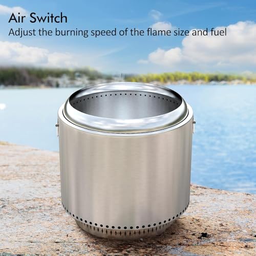 27" Smokeless Fire Pit, Portable Stainless Steel Firepit for Camping, Backyard, Beach,360° Airflow Wood Burning Outdoor Fireplace with Stand & Removable Ash Pan by IDEALHOUSE - Image 4