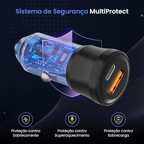 GUULAN Carregador Veicular Carregador Veicular Turbo Carregador Portátil iPhone com Porta Dupla USB+