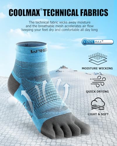 Image of WRELS Coolmax Toe Socks for Men Women,Athletic High Performance Cushion Crew Socks for Running Working(3 Pairs)