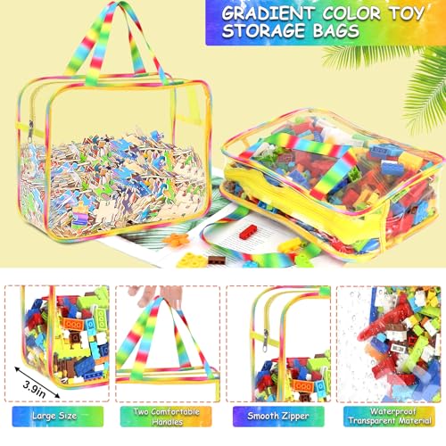 Image of 6 Packs Large Toy Storage Bags with Labels, Reusable Clear PVC Board Game Storage, Travel Waterproof Organizer Bags with Zipper Large Capacity (Gradient Color)