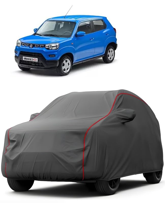 Image of Waterproof Car Cover for Maruti Suzuki S-PRESSO with Mirror Pockets (for All S-PRESSO Models) Heavy-Duty Belt & Buckle Lock Triple Stitching & Elastic Edges All Weather Protection