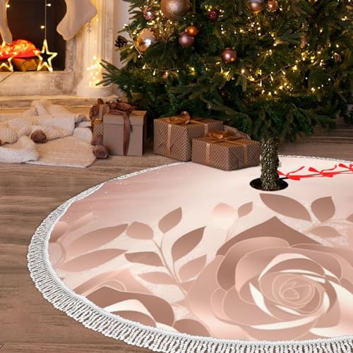 Tapis de sapin de Noël or rose rustique avec pompons déco 121,9 cm