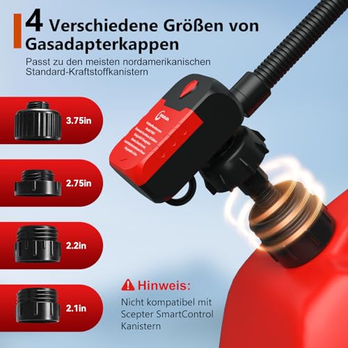 Kraftstoffpumpe mit Auto-Stopp-Sensor,4.0GPM (15L/min) Benzinpumpe Für Kanister,Aufladbare tragbare Dieselpumpe,Multifunktions-Flüssigkeitsförderpumpe für Benzin,Diesel und Öl,mit 4 Adaptergröß (Rot)