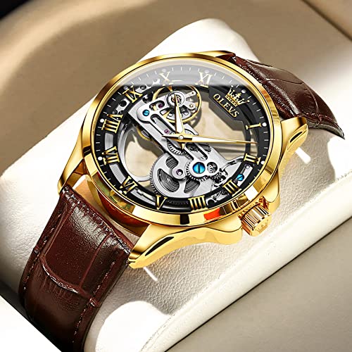 Image of OLEVS Men Watches Dress Waterproof Leather Band Classic Large Face Luxury Watches for Men Casual Fashioned Nice Analog Watch Men Day Date Easy Reader Quartz Original Business Adjustable Watches Men
