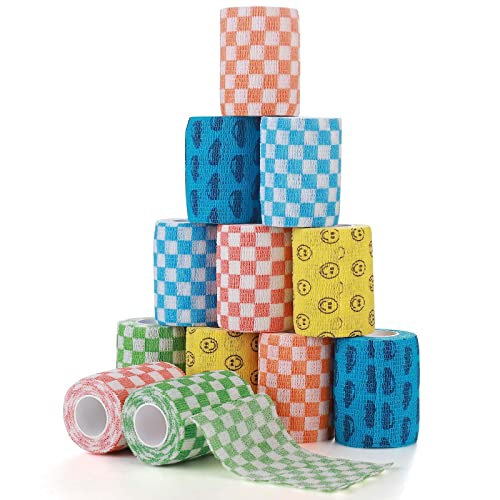 ペットフレックス テーピング 自着性 弾性包帯 バンテージ ペット 犬用 猫 不織布 伸縮性 通気性 厚手タイプ 6巻入 5cm*4.5m (カラー混合 2-12pcs 7.5cm)