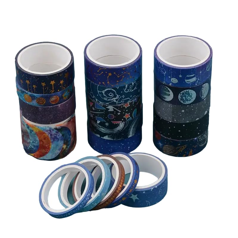 SEDLAV 19 rollos de calcomanías temáticas de universo para álbumes de recortes, cinta adhesiva fina Washi para decoración de cuadernos, material de