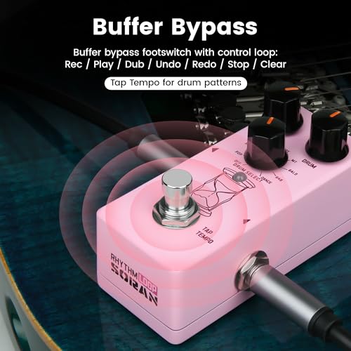 Image of SORAN JLP-01 Rhythm Loop Looper Pedal for Electric Guitar, 360s Stereo Loop Station with 9 Drum Machine Styles & Smart Tempo Sync, Digital loop Pedal with USB-C Export for Electric Guitar