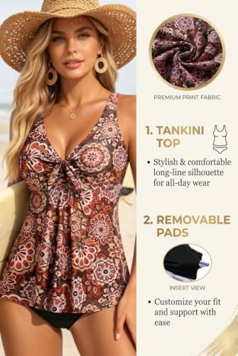Image of Women's Flowy Tankini Top Modest Loose Fit Bathing Suit Swim Top Only