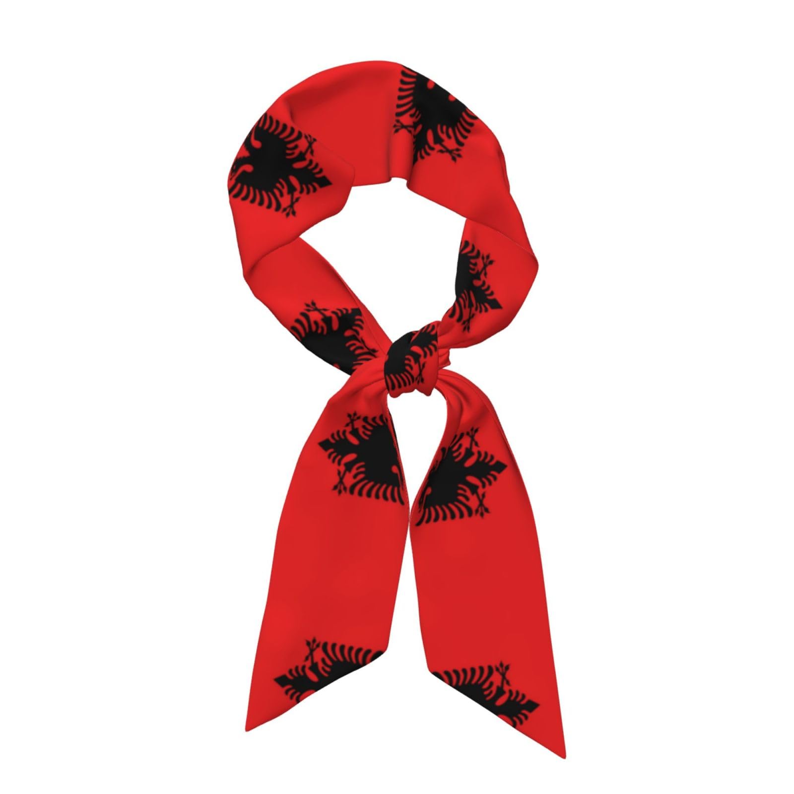 Whjshop Women's Black Fashion Scarf Albanian Flag Printed Satin Headscarf Chic Tie, Hair Scarf, Wristband
