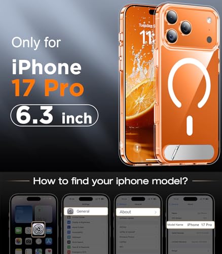 Image of Designed for iPhone 17 Pro Case, [Built-in Invisible Kickstand][Compatible with MagSafe][Military Grade Shockproof] Slim Thin Phone Case 6.3 inch (Clear)