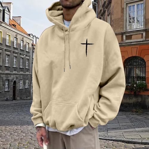 Christian Hoodies for Men | Oversized Christian Cross Pullover Hoodies - Trendy Pullover Top Fall Winter Clothes2