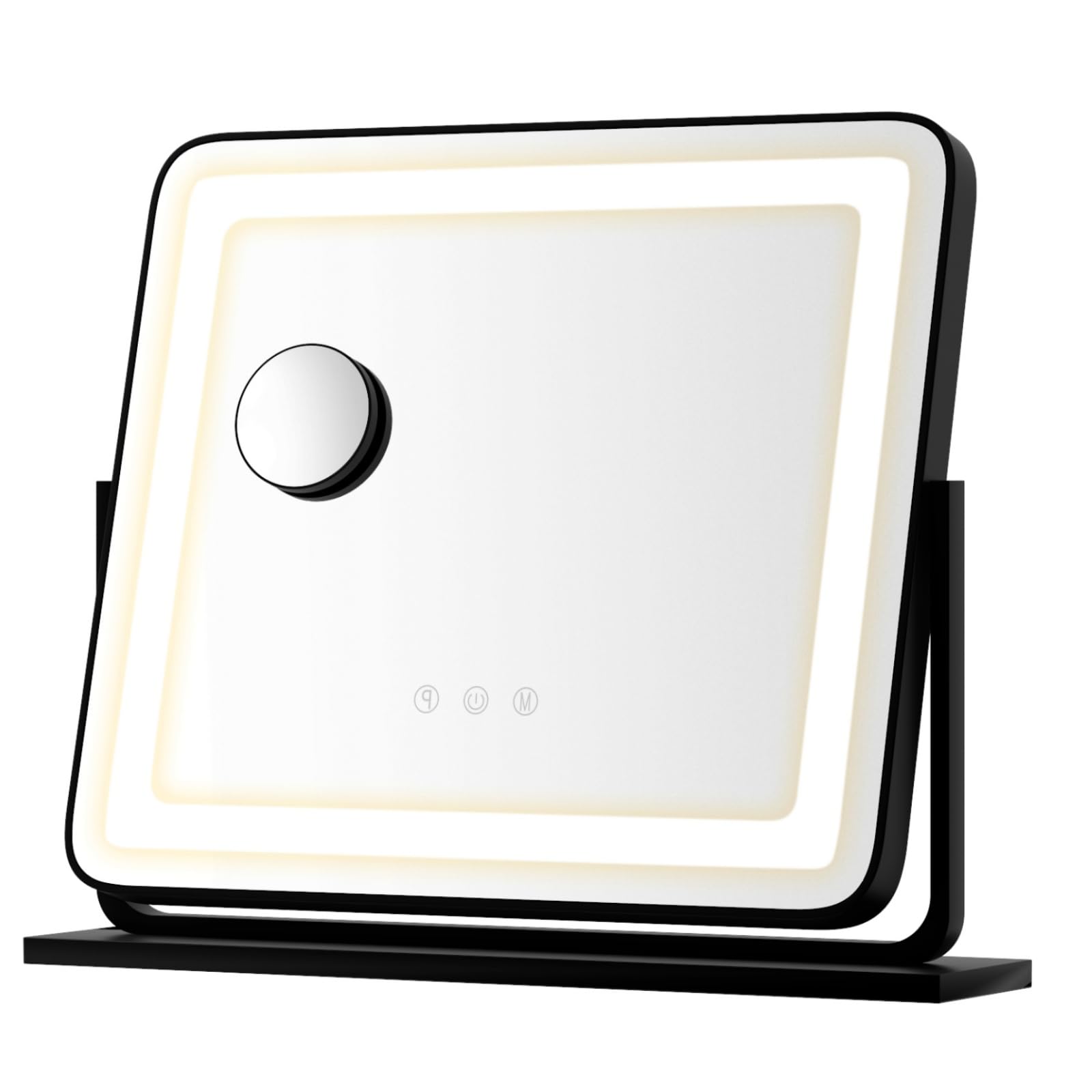 LIFEZEAL Espejo de Maquillaje con Luz, Espejo Hollywood con Led de 3 Colores, Espejo de Mesa con 5 aumentos y Smart Touch, Giratorio 360° y 3 Modos de Luminosidad, 50x44 cm