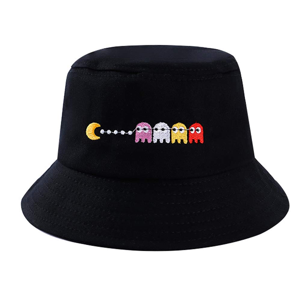 JYHOPE Unisex Bucket Hat Girls Letter Embroidery Hat Packable Daily Visor Caps Black(Moon)