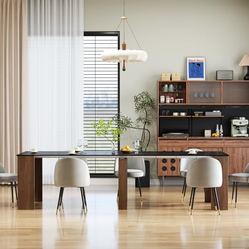 Image of Extendable Dining Table, Transformer Console to Dining Table for 12 People, Folding Space Saving Dining Room Table for Small Spaces, Walnut & Black