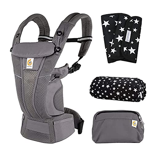 エルゴベビー オムニ ブリーズ 抱っこ紐 よだれパッド＋収納キャリアカバーセット付き Ergobaby OMNI breeze 正規代理店2年保証 (グラファイトグレー)