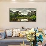 Green Wall Art Mountain Clear Water Nature Pictures Wall Decor Yosemite National Park Scenery Canvas Painting Modern Tree Rock River Nature Landscape Canvas Print Artwork for Wall Decoration 50X100CM