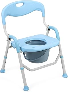 Reheyre Cómoda 4 en 1 de alta resistencia, silla de baño acolchada ajustable con reposabrazos y respaldo, soporta hasta 400 libras para personas mayores y mujeres embarazadas, color azul