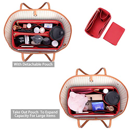 Ztujo Purse Organizer, Felt Bag Organizer Purse Organizer Insert For Speedy, Neverfull, Graceful, Neverfull,Tote, Handbag,Shaper (Large, Red) #TOP3