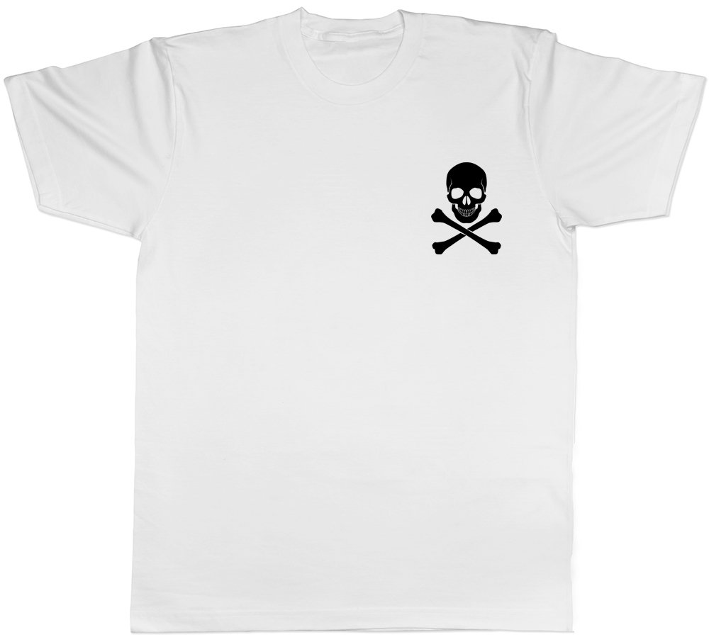 Shopagift Skull and Crossbones Pocket Design Gothic Unisex T-Shirt White