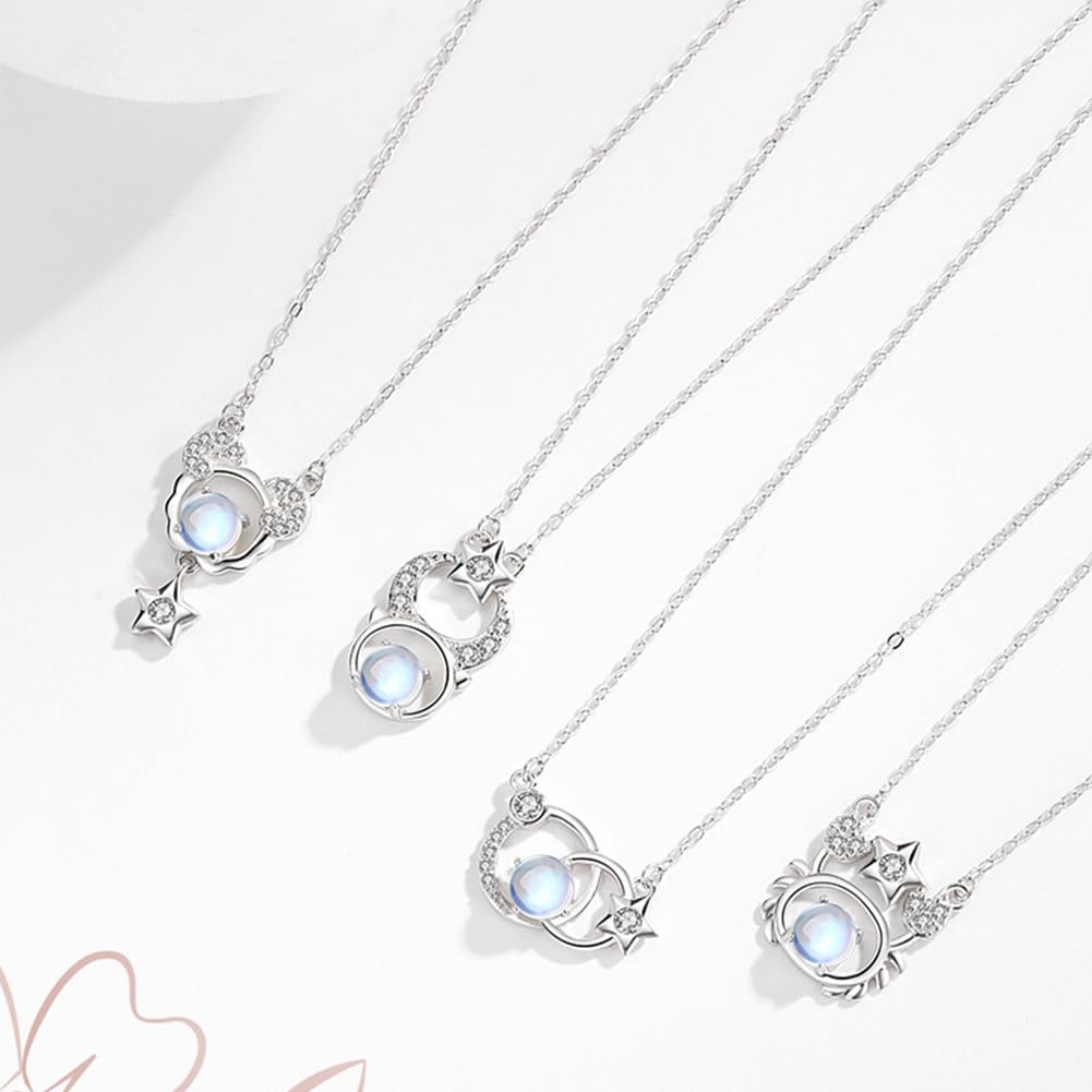 12 Constelaciones Horóscopo Géminis Astrología Collares para Mujer Plata Esterlina Piedra Luna Cristal Colgante Zodíaco Collar Joyería Creativa Regalos Novia Madre