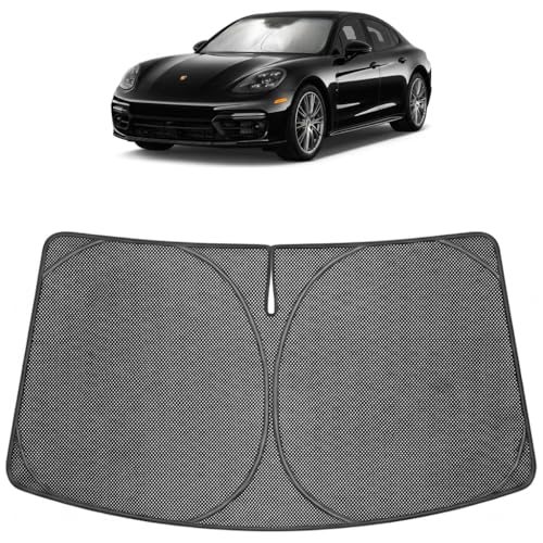 Image of Proadsy Windshield Sun Shade Custom Fit Porsche Panamera 2017-2026 Ice Crystal Black Front Window Sunshade UV and Heat Blocker Foldable Visor Keeps Car Cooler for Summer Parking and Daily Use