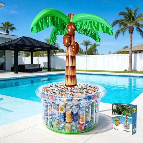 Inflatable Palm Tree Cooler 60 Inflatable Pool Party Bar Inflatable Serving Bars Cooler Bar Ice Buffet Serving Trays Keep Food Drinks Salad Cool Party Decorations for BBQ Picnic Beach