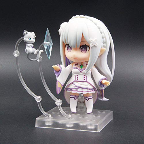 Aoemone La Vie dans Un Monde Différent De Zero Emilia Q Version Figurines Nendoroid Jouet avec Accessoires Figurines Anime Modèle De Personnage/Collection De Fans D'anime/Décorations De Bureau Cover